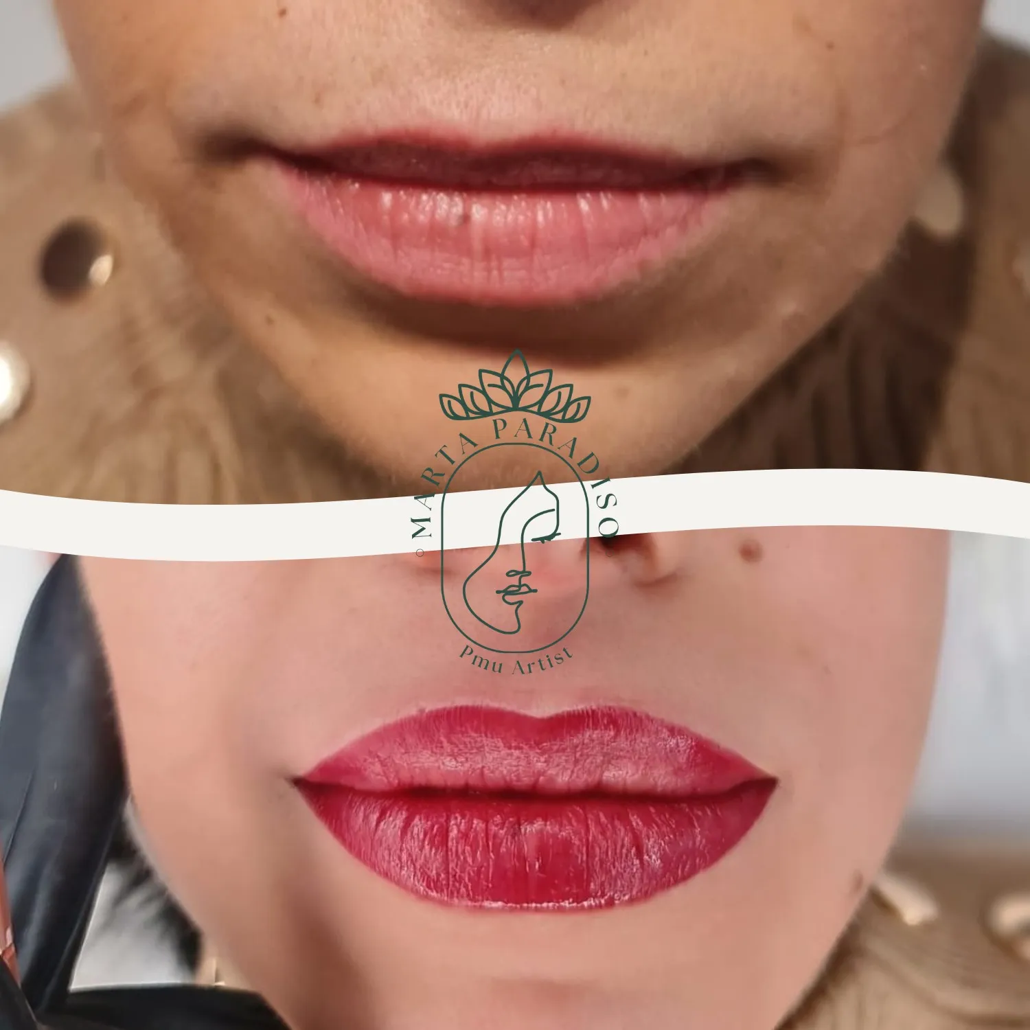 Labbra prima e dopo il trucco semipermanente con effetto blush naturale, realizzato a Varese da Marta Paradiso