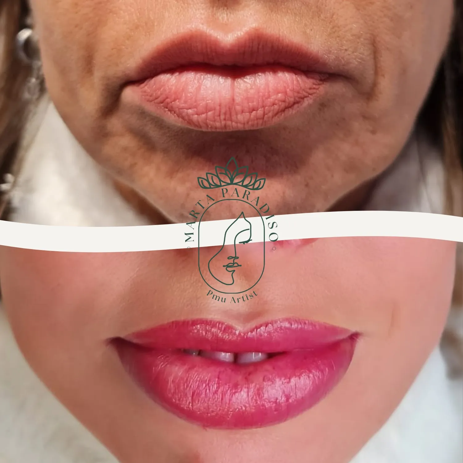 Labbra prima e dopo il trucco semipermanente con effetto blush naturale, realizzato a Varese da Marta Paradiso
