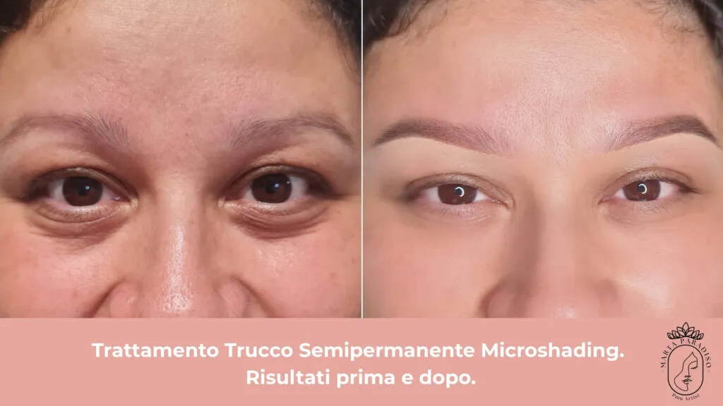 Risultati prima e dopo di un trattamento di microshading alle sopracciglia eseguito da Marta Paradiso