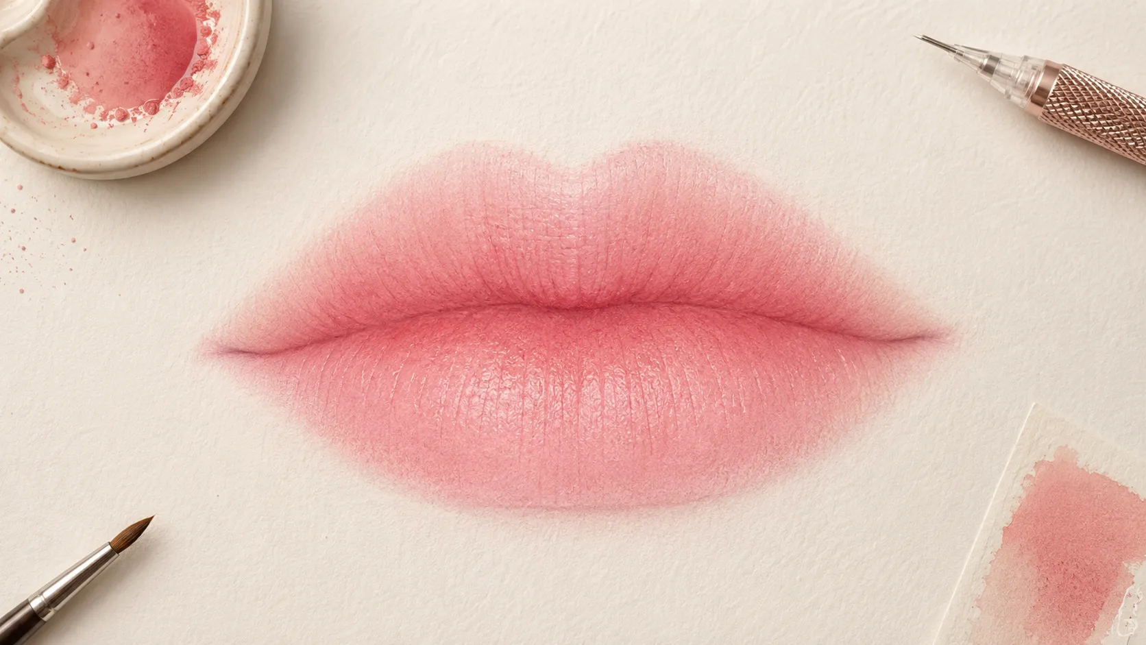 Effetto blush lips del trucco semipermanente labbra: colore morbido, luminoso e sfumato