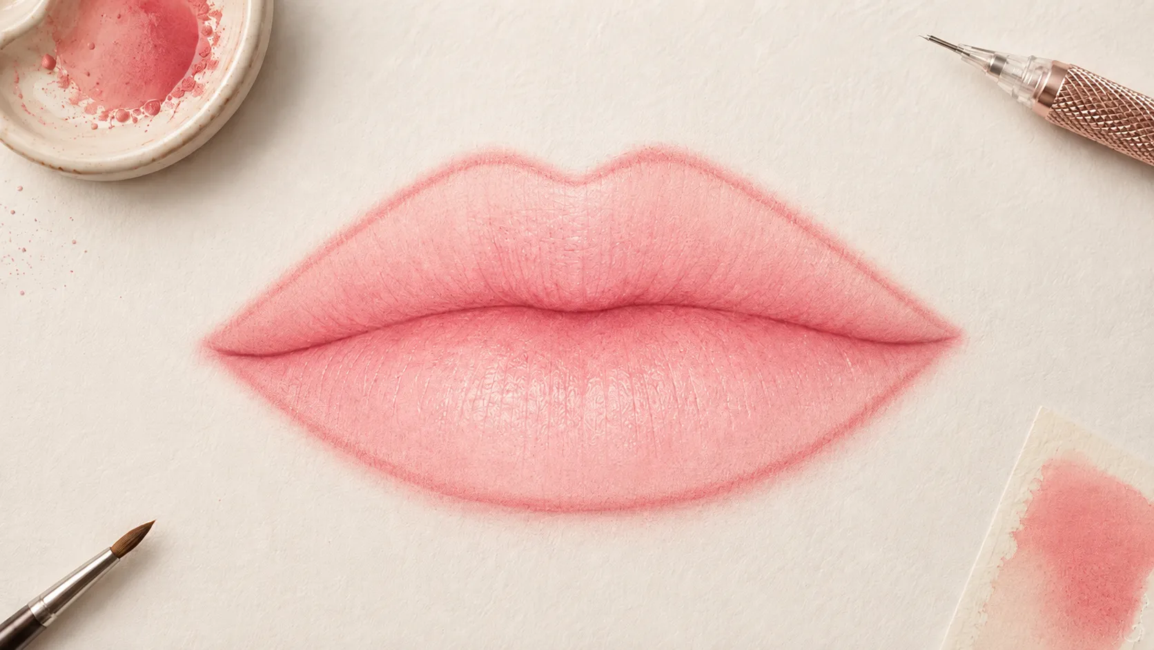 Contorno e valorizzazione del trucco semipermanente labbra: linea definita, riempimento molto leggero