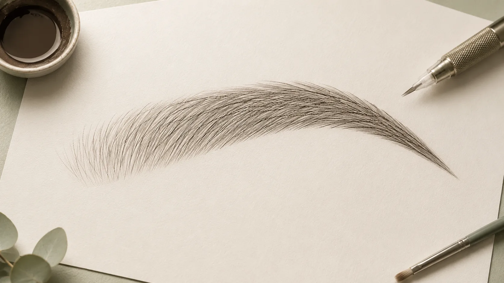 Effetto pelo realistico (nano brows) del trucco semipermanente sopracciglia: singoli peli sottili e direzionati