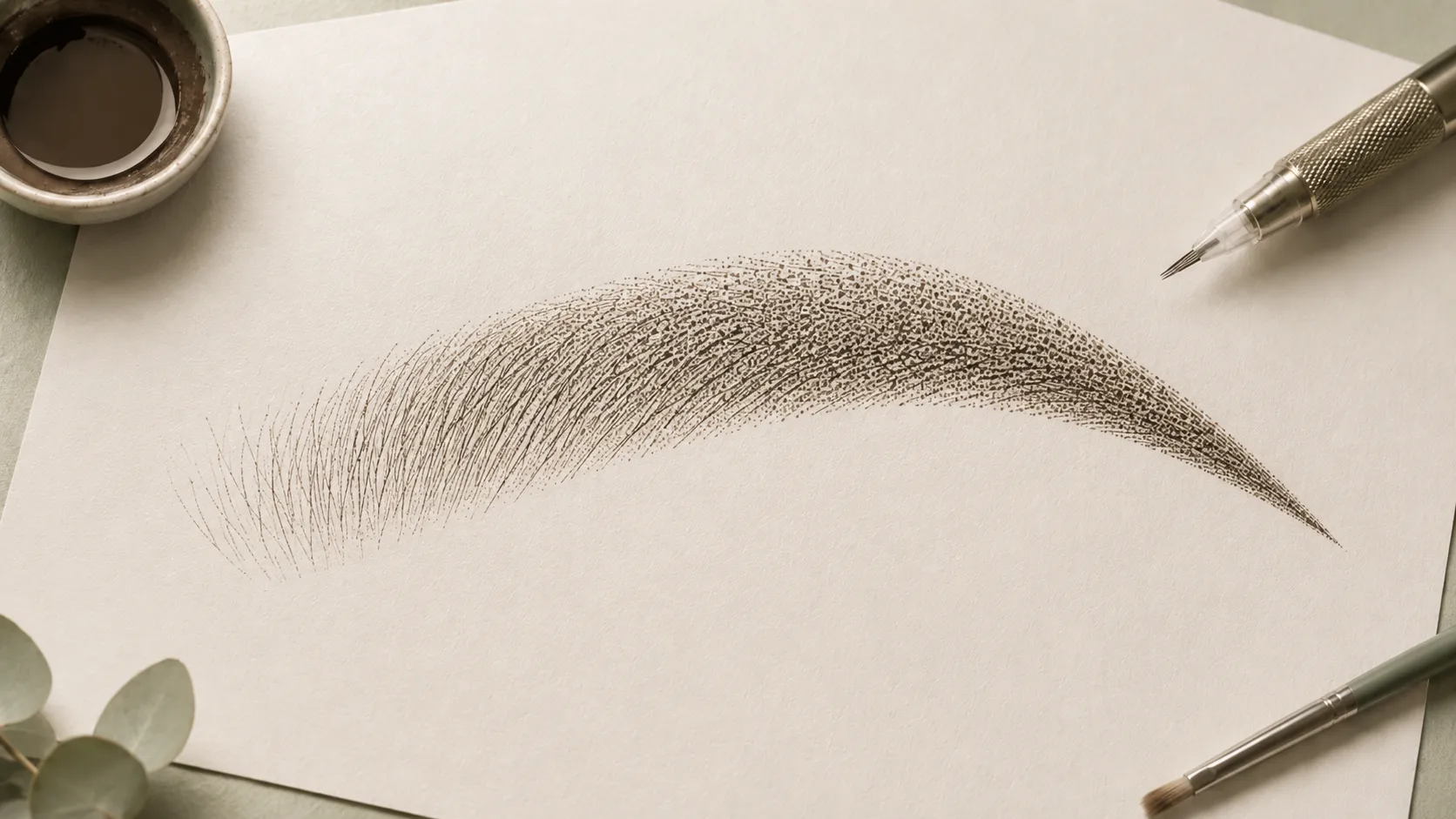 Effetto pixel brows del trucco semipermanente sopracciglia: micro-puntini, texture ariosa e modulabile