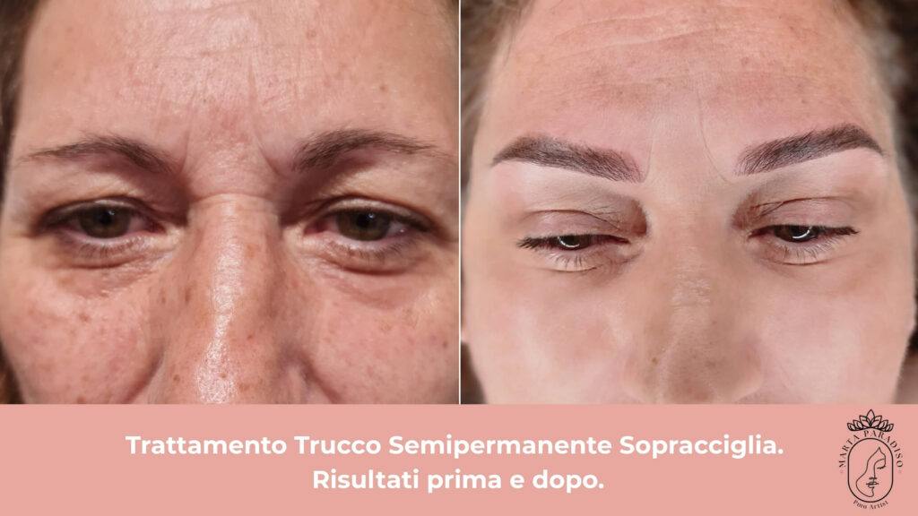 risultati prima e dopo trucco semipermanente sopracciglia