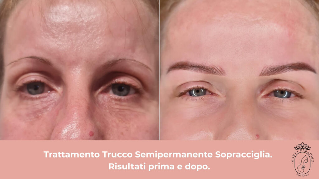 risultati prima e dopo trucco semipermanente sopracciglia